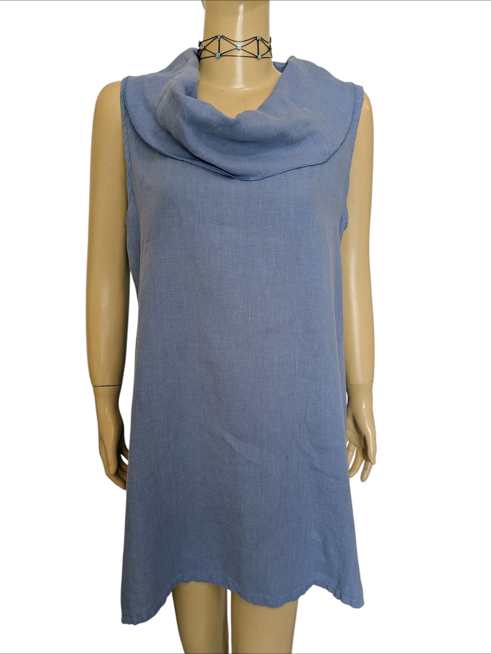 Fenini Periwinkle  Blue Linen Cowl Neck Mini Dress/ Tunic